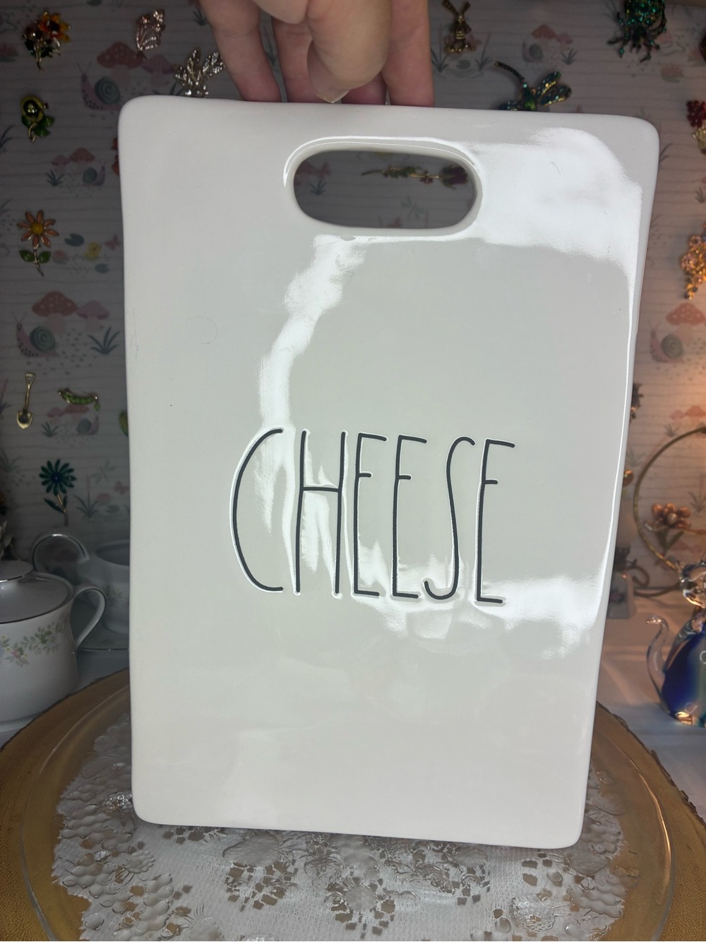 Rae Dunn White Ceramic Cheese Board with Handle